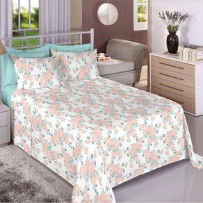 Jogo de Cama Casal Premium Linea 180 Fios Flores Coral (2 Lençois + 2 Fronha)