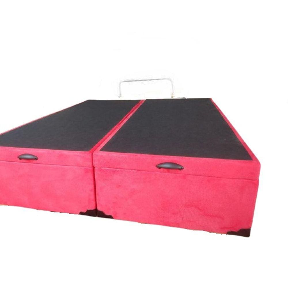 Cama Box Baú King Bipartido Suede Vermelho Com Pistão A Gás