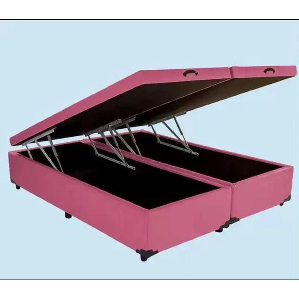 Cama Box Baú King Bipartido Suede Rosé Com Pistão A Gás