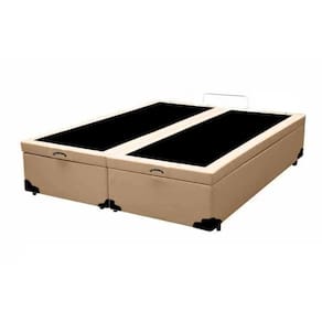 Cama Box Baú Queen Bipartido Sintético Bege Com Pistão A Gás