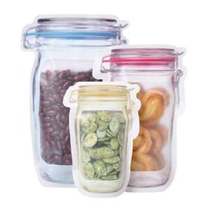 Kit 3 Saco Plástico Alimentos Reutilizável Porta Alimentos Grãos Legumes Temperos Com Lacre Zip