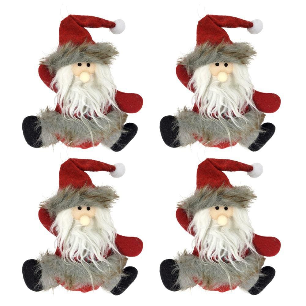 Kit 4 Bonecos Papai Noel Pelúcia Pendente Cinza e Vinho 16cm Enfeite Árvore Natal - Master Christmas