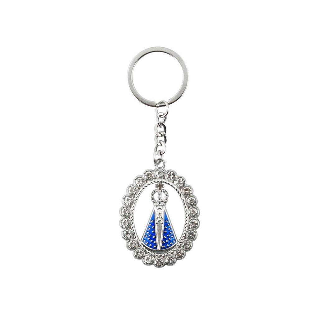 Chaveiro Nossa Senhora Aparecida Aura Oval Prateada 5.5Cm
