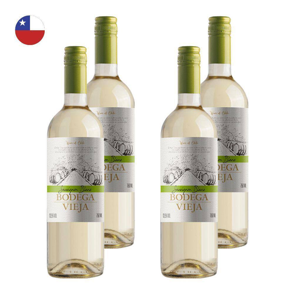 Kit 4 Vinhos Bodega Vieja Sauvignon Blanc Branco Chile 750ml