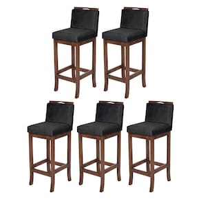 Kit 5 Banquetas Alta para Cozinha Americana Turim Madeira Capuccino Suede Preto CCS