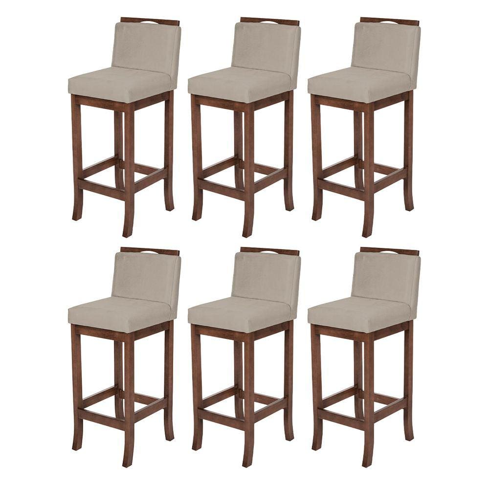 Kit 6 Banquetas Média Turim Madeira Capuccino Suede Bege CCS