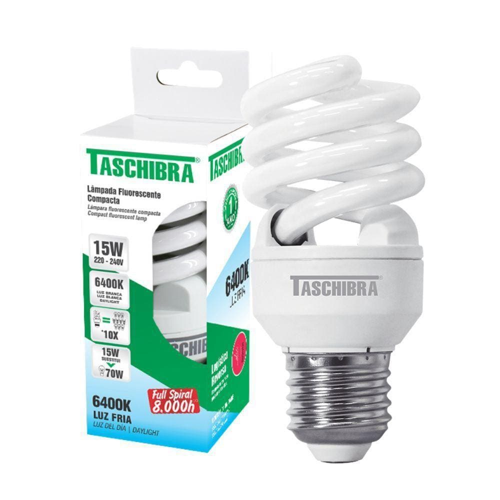 Lâmpada Compacta Eletrônica Taschibra Espiral 15w E27 6400k 220v