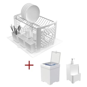 Kit Cozinha Escorredor Coração + Lixeira 5,4l + Dispenser Branco