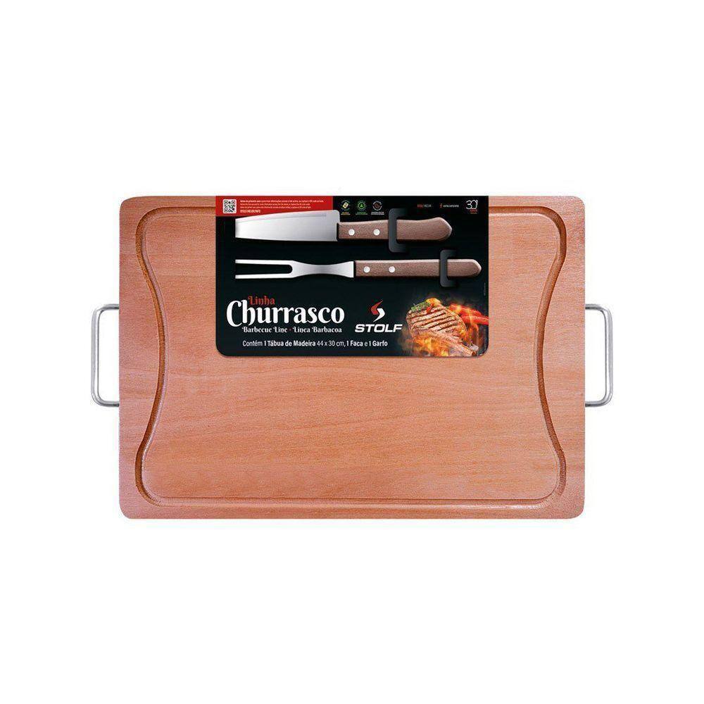 Kit Churrasco Com Tábua Garfo E Faca - Stolf 44x30
