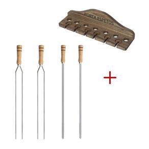 Kit Churrasco Porta Espeto + 2 Espetos Duplo E 2 Espetos Simples 65cm