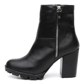 Bota Coturno Feminina Couro Zíper Cano Médio Lisa Casual