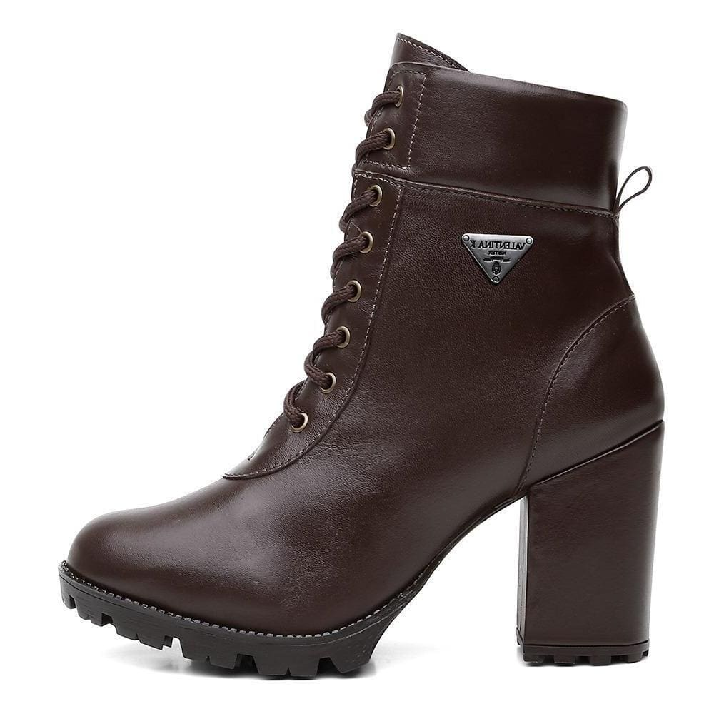 Bota Coturno Feminina Couro Cadarço Cano Médio Macia Casual