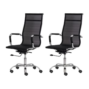 Kit 2 Cadeiras Escritório Mesh Presidente Preta Base Giratória Cromada Altura Ajustável