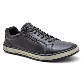 Tenis Casual Sapatenis Couro Bentivi Masculino Preto Calce Facil Elastico Ziper Solado Costurado