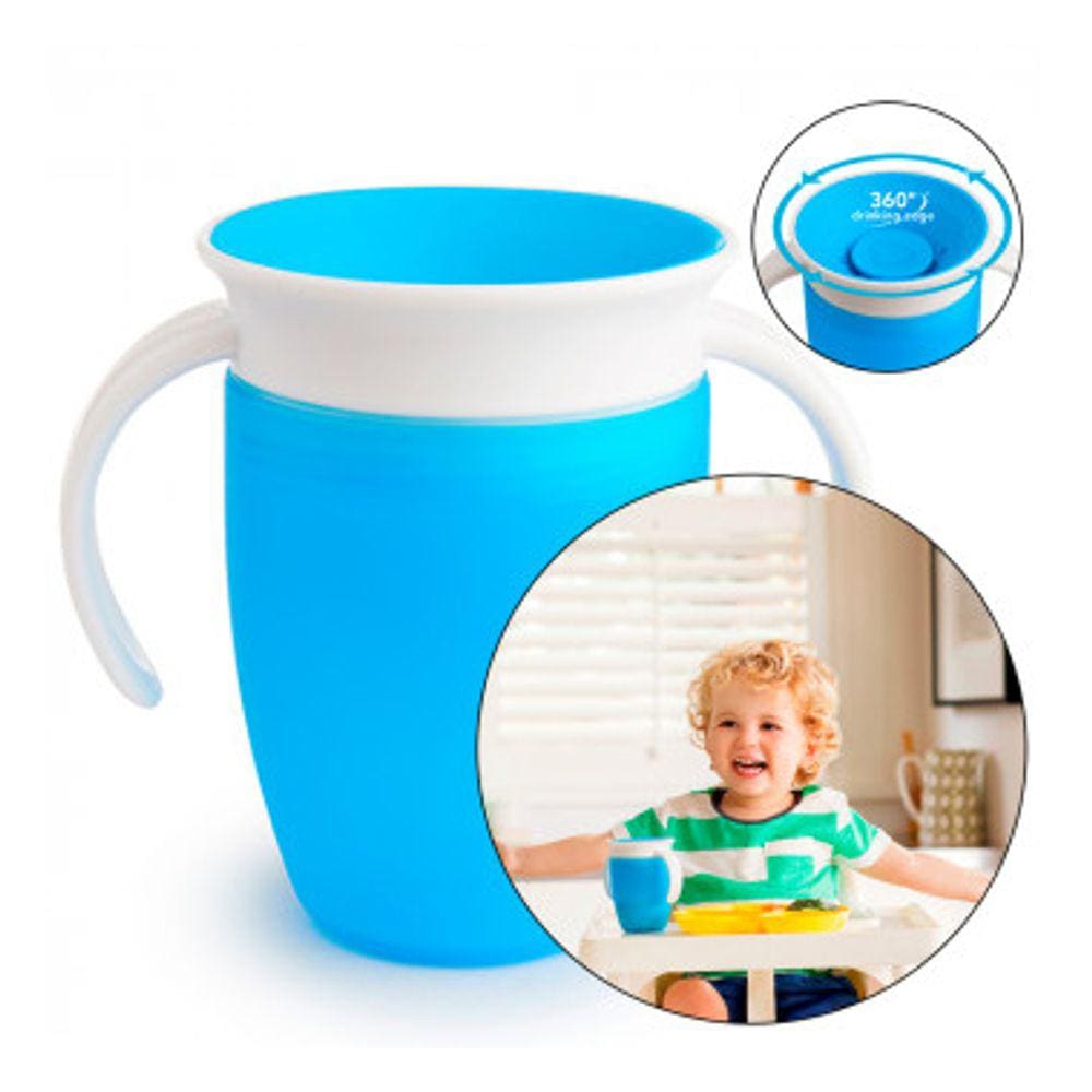 Copo Infantil Com Tampa de Silicone Para Transição Sem Bico Não Vaza - AZUL