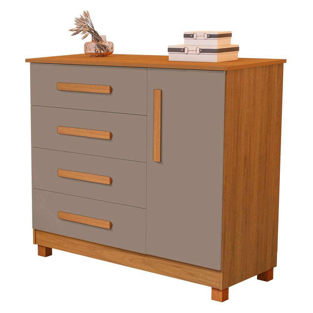 Cômoda Com Sapateira 4 Gavetas 1 Porta Grécia Nature Griss 