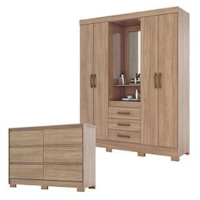 Cômoda Ravenna e Guarda Roupa Solteiro Nápole Jequitibá Brilho - Henn