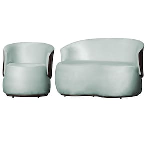 Kit 1 Poltrona e 1 Namoradeira Decorativa Orgânica Beatriz Veludo Composê Corino Marrom - Estopar