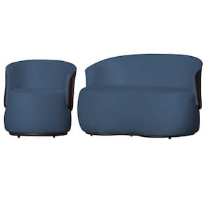Kit 1 Namoradeira e 1 Poltrona Decorativa Orgânica Beatriz Suede Composê Corino Marrom - Estopar