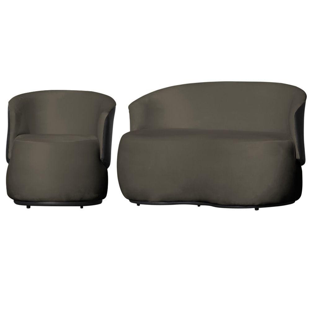 Kit 1 Poltrona e 1 Namoradeira Orgânica Beatriz Veludo Composê Corino Preto - Estopar
