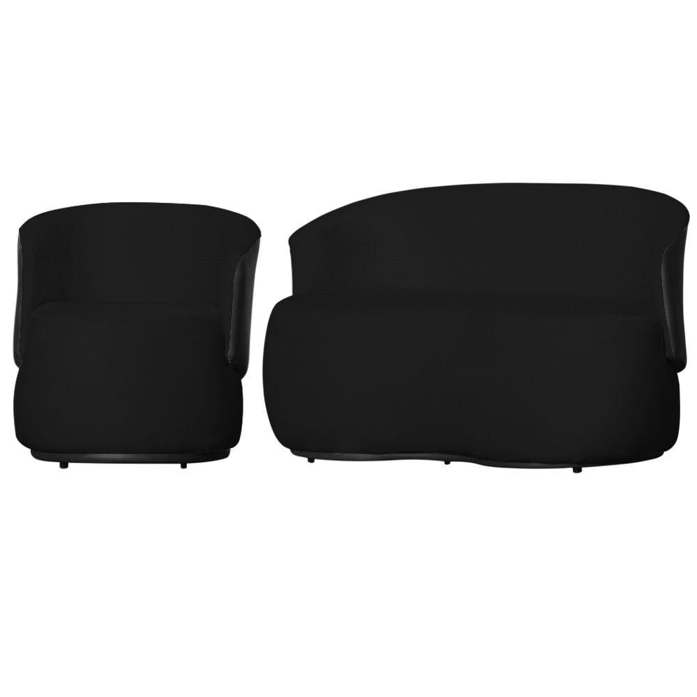 Kit 1 Namoradeira e 1 Poltrona Orgânica Beatriz Suede Composê Corino Preto - Estopar