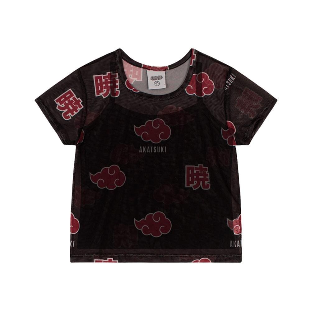 Blusa Infantil Cropped Manga Curta Tule Naruto Ref:25938 12/16