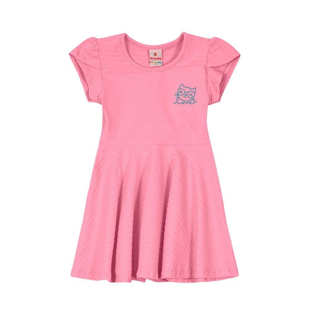 Vestido Infantil Manga Curta Em Poá Gatinha Brandili Ref:25675 1/3