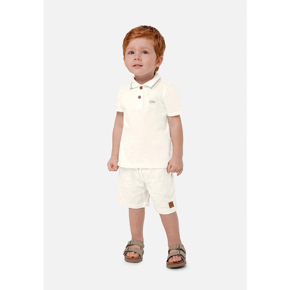 Conjunto Infantil Masculino Camisa Polo E Bermuda Linho Carinhoso Ref:1000108936 10/12