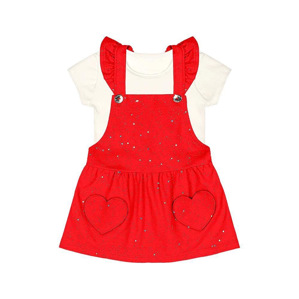 Conjunto Infantil Feminino Body E Salopete Com Brilho Mundi Ref:25900 P/G