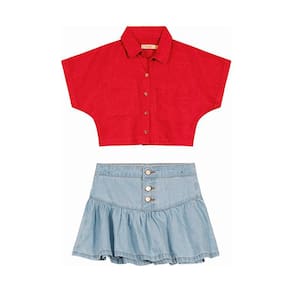 Conjunto Infantil Feminino Blusa Manga Curta Com Saia Jeans Carinhoso Ref:1000108963 4/8