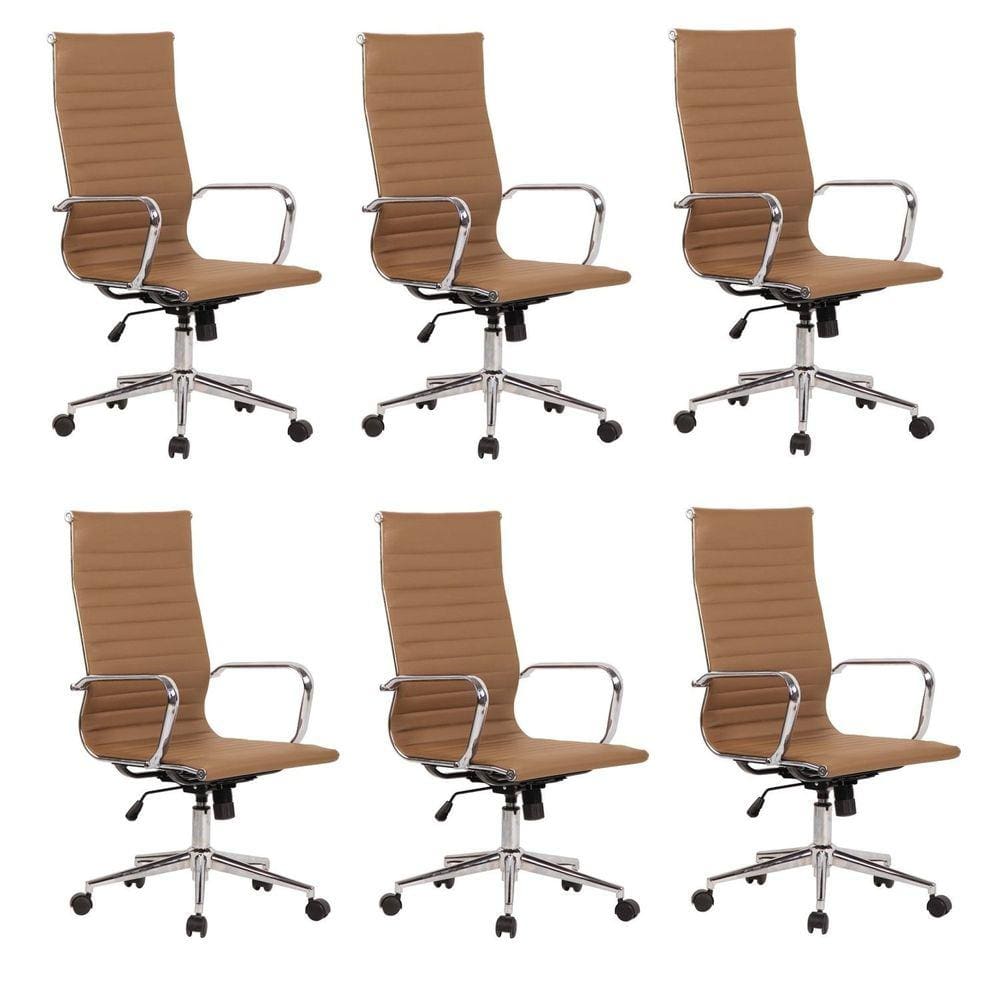 Kit 6 Cadeiras de Escritório Presidente Giratória Sevilha Alta Marrom Escuro