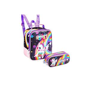 Kit Unicórnio Arco Íris Lancheira + Estojo Duplo