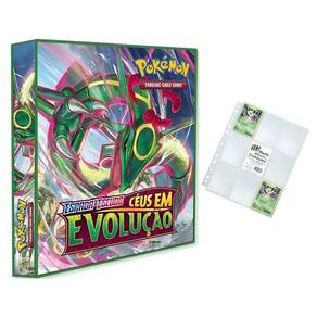 Álbum Pasta Fichário Pokemon com 10 Folhas YES Espada e Escudo Céus Evolução Capa Dura Reforçado