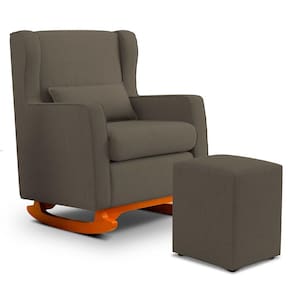 Poltrona de Amamentação e Descanso Zoe com Base Balanço e Puff Linho Cacau - Desk Design