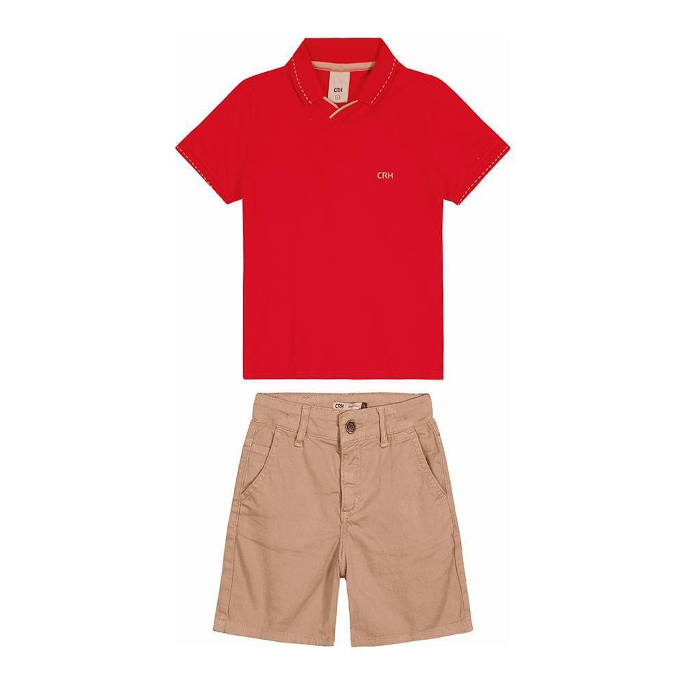 Conjunto Infantil Masculino Camisa Polo E Bermuda Sarja Carinhoso Ref:1000109032 10/16