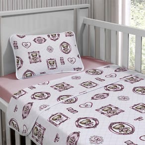 Jogo de Cama Tecebem Mini Cama Malha Estampado Cristina 3 Pçs Rosa