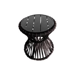 Mesa de Centro Sol em Corda Náutica e Base em Alumínio Preta 70cm Marrom
