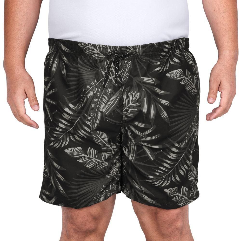 Shorts Blue Bay Clamber Tropical Plus Size Preto Estampado