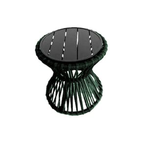 Mesa de Centro Sol em Corda Náutica e Base em Alumínio Preta 50cm Verde Musgo