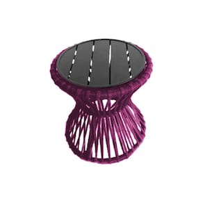 Mesa de Centro Sol em Corda Náutica e Base em Alumínio Preta 70cm Rosa