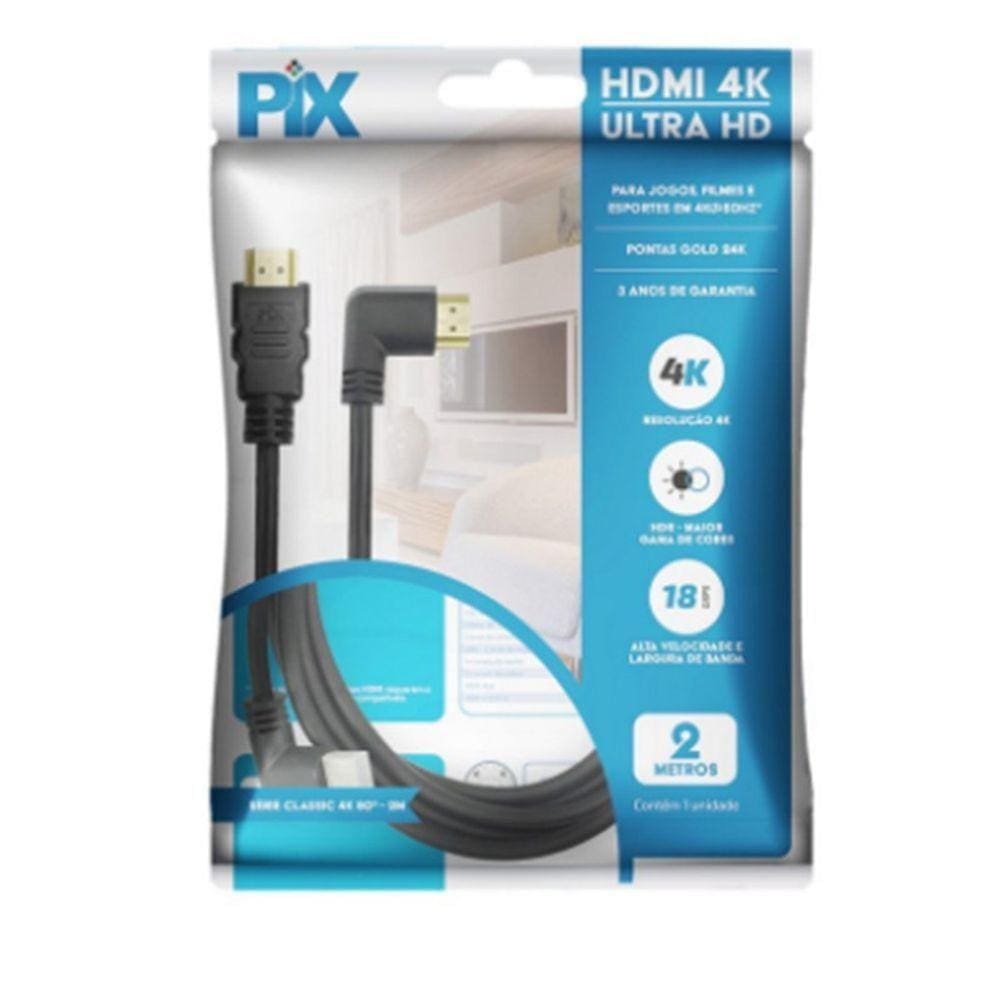 Cabo Hdmi Macho X Macho 2.0 Imagem Ultra Hd 90 Graus