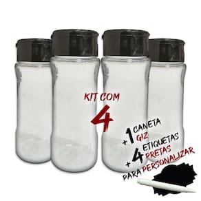 Kit 4 Potes T130 Tempero de Cozinha + Etiquetas + Caneta Giz