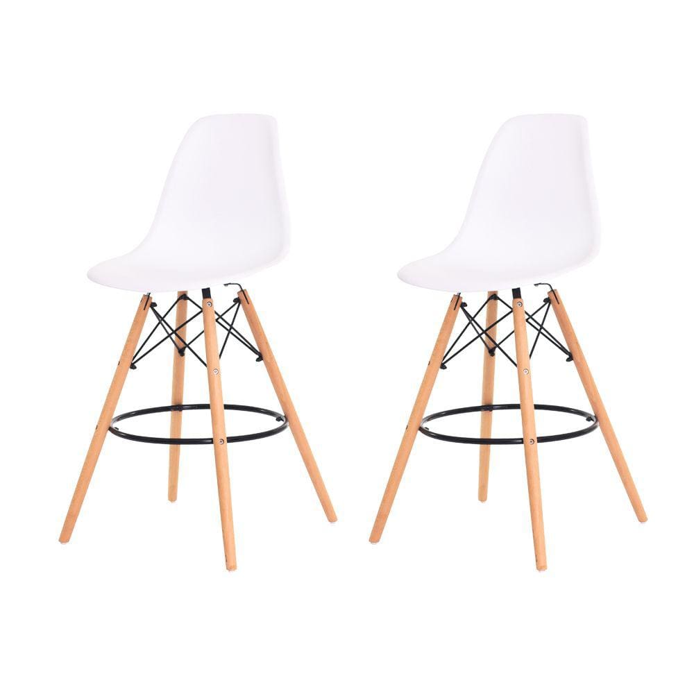 Kit 2 Banquetas Alta Eiffel Eames Branca Base Madeira Cozinha Bar Bistrô Bancada