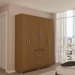 Guarda-Roupa Casal Apolo 6 Portas 2 Gavetas Castanho - Pnr Móveis