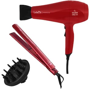Kit Gama - Secador Lichia Ceramic Ion 2100W 220V + Prancha Elegance New Lumina Red Ceramic Ion 220ºc
