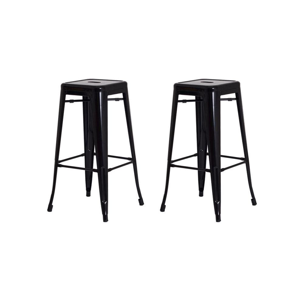 Kit 2 Banquetas Tolix Iron Design Industrial Preta 76 cm Aço Cozinha Bar Bistrô Bancada