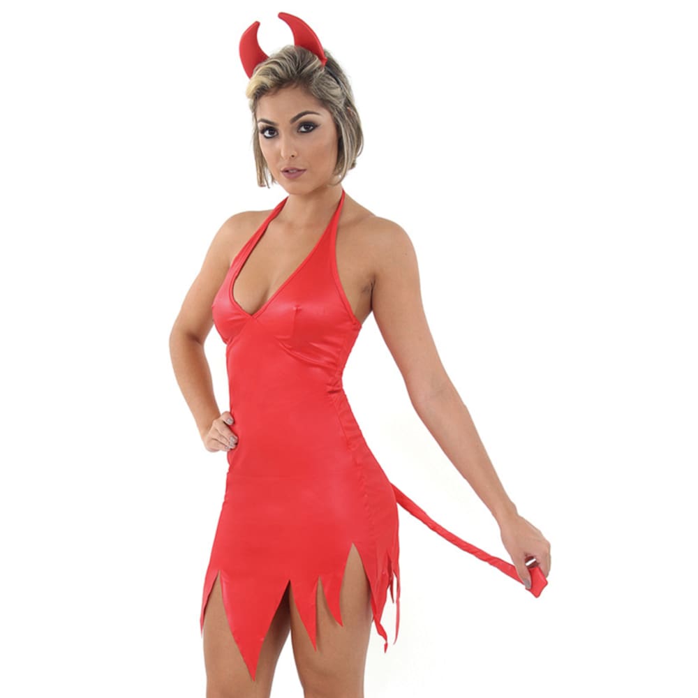 Fantasia Halloween Diaba Vestido Feminino Adulto com Tiara