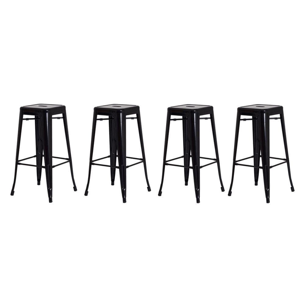 Kit 4 Banquetas Tolix Iron Design Industrial Preta 76 cm Aço Cozinha Bar Bistrô Bancada