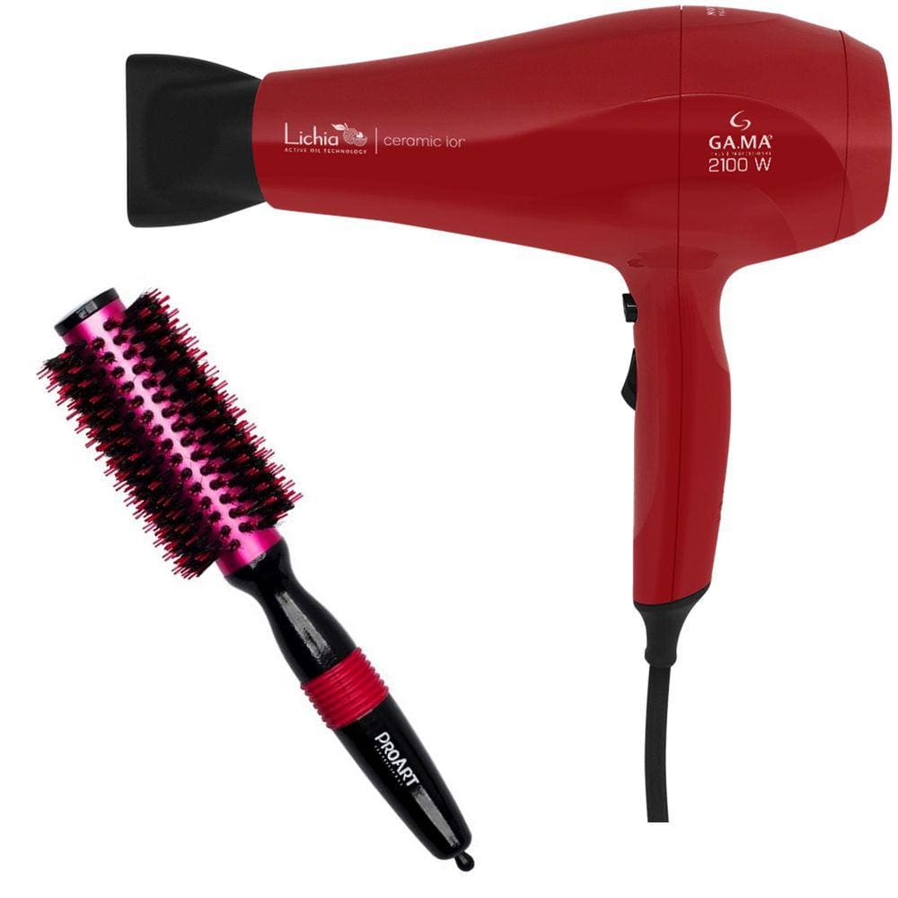 Kit - Secador Gama Lichia Ceramic Ion 2100W 220V + Escova Proart Metallic Pro Rosa 25Mm Epm05