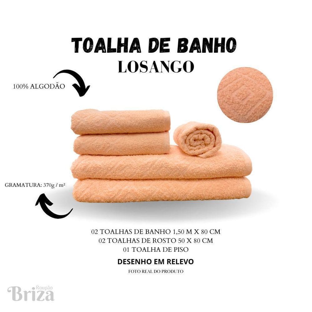 Jogo De Toalha De Banho E Rosto 5 Pçs Briza - Losango Salmão